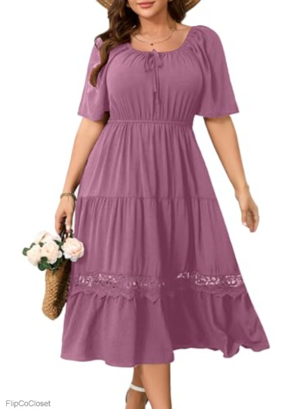 Plus Size Maxi Dress Short Sleeve Ruffle Square Neck Summer Wedding Guest